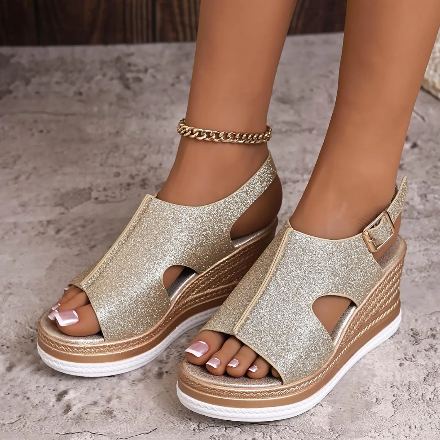 Womens Wedges Platform Sandals with Ankle Strap Open Toe Espadrilles Wedge Heels Sandals Ladies Comfortable Low Heel Sandal Lightweight for All Day Wear Shoes
