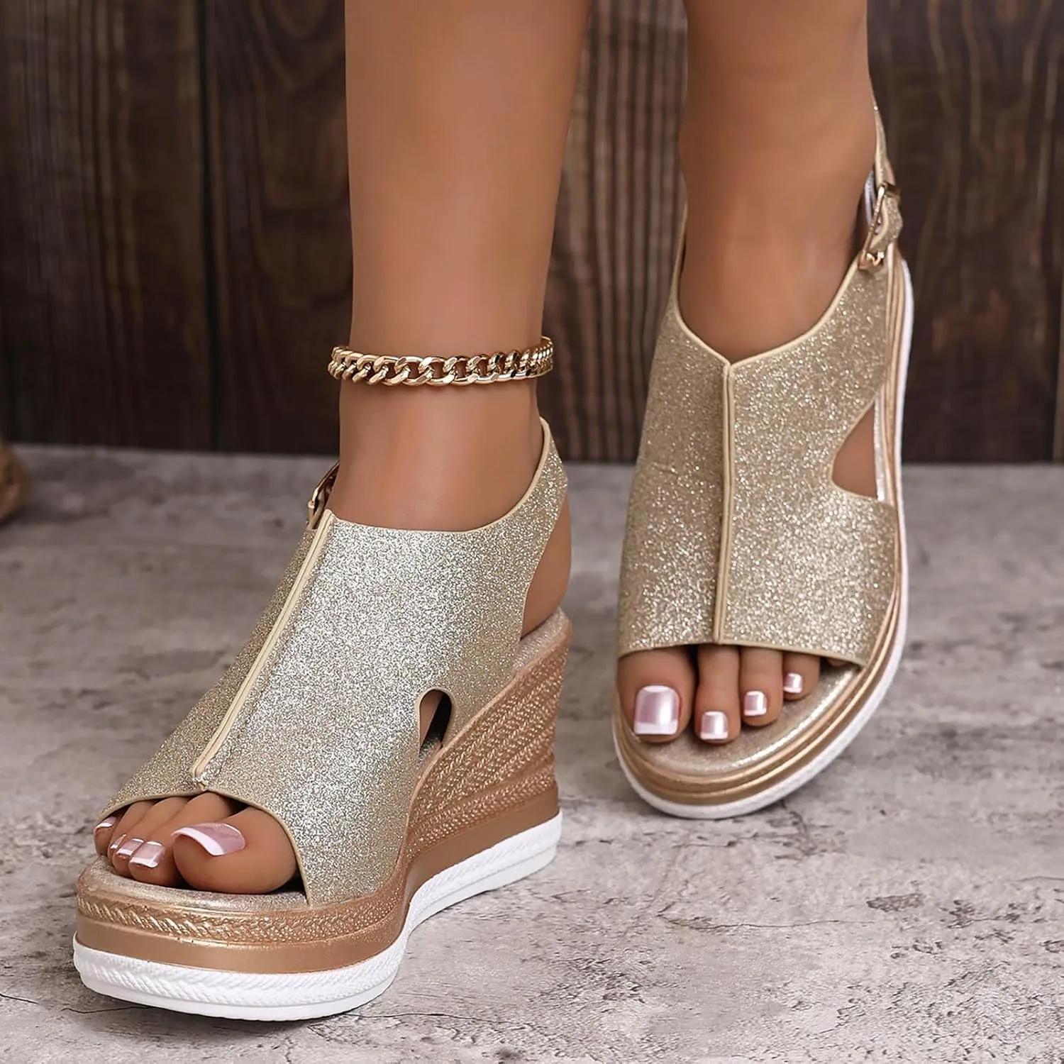 Womens Wedges Platform Sandals with Ankle Strap Open Toe Espadrilles Wedge Heels Sandals Ladies Comfortable Low Heel Sandal Lightweight for All Day Wear Shoes