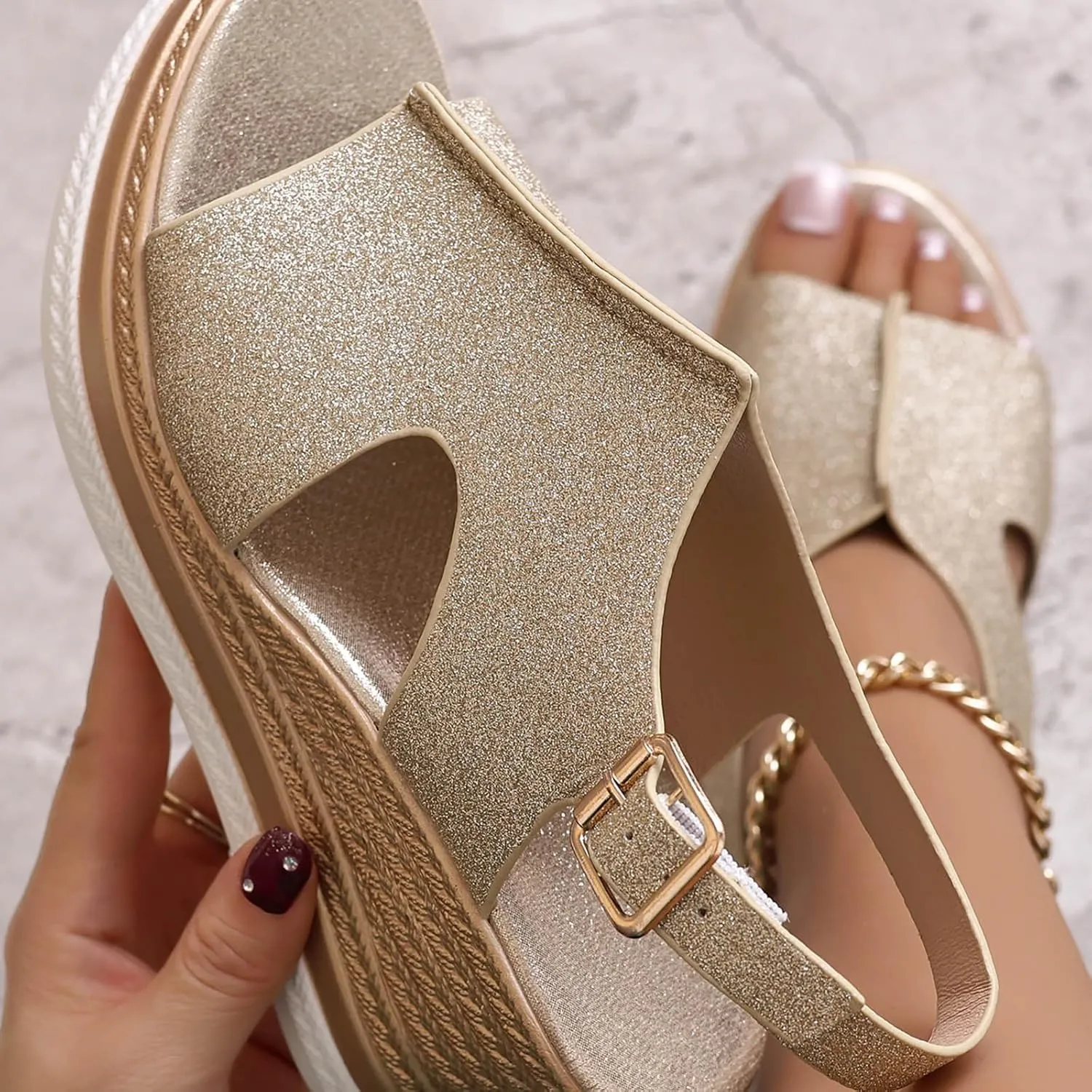 Womens Wedges Platform Sandals with Ankle Strap Open Toe Espadrilles Wedge Heels Sandals Ladies Comfortable Low Heel Sandal Lightweight for All Day Wear Shoes
