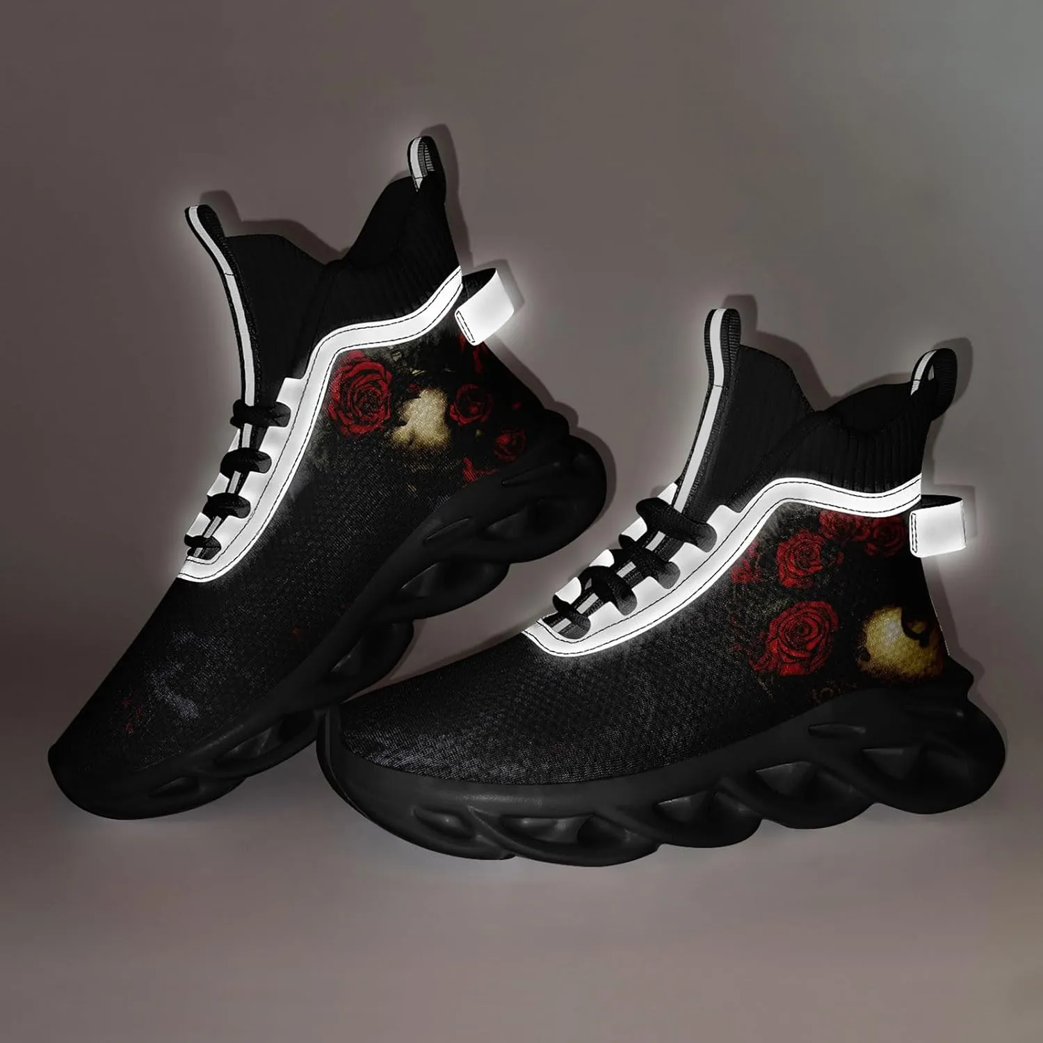 Womens/Mens Athletic High-Top Fashion Sneakers Gothic Style Lace Up Cushion Socks Sneakers Sport Gym Lightweight Tennis Shoes