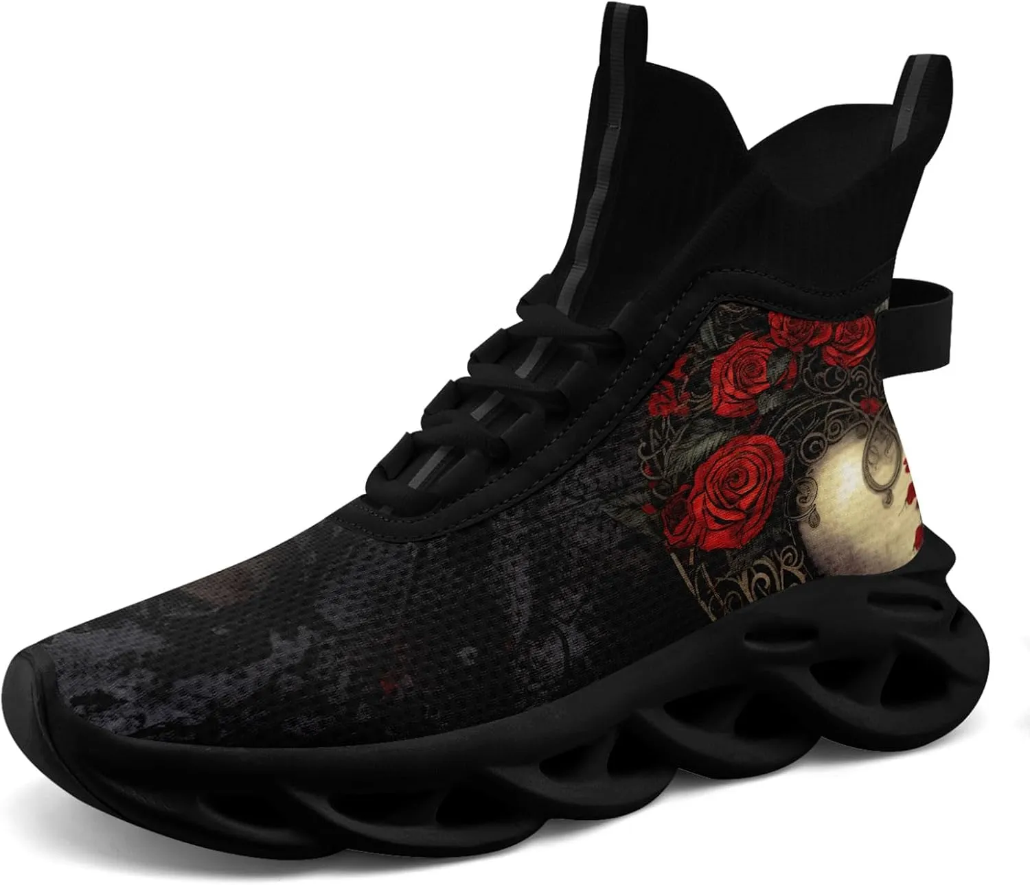 Womens/Mens Athletic High-Top Fashion Sneakers Gothic Style Lace Up Cushion Socks Sneakers Sport Gym Lightweight Tennis Shoes