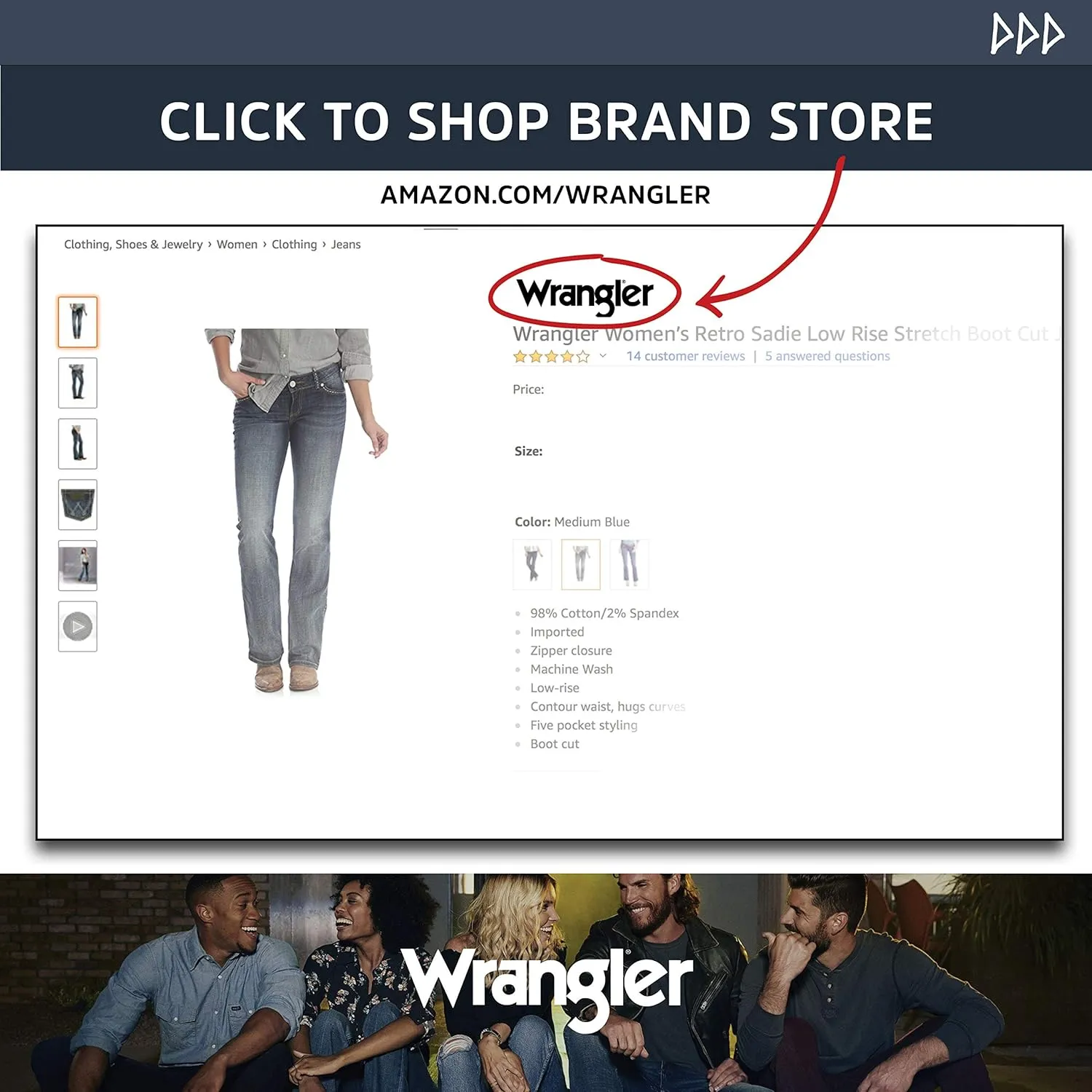 Wrangler Women's Western Mid Rise Stretch Boot Cut Jean