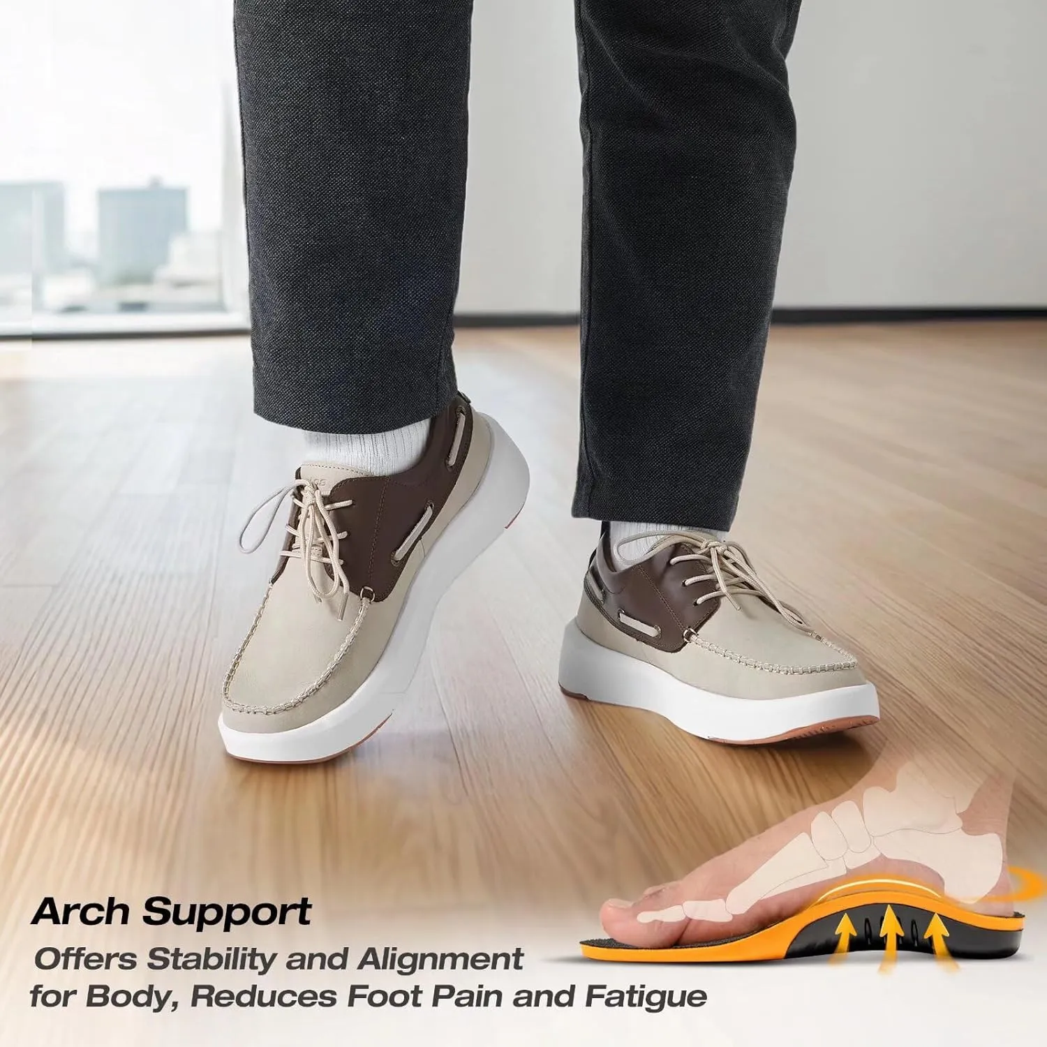 XPACS Men's Orthopedic Leather Dress Walking Shoes: Comfortable Plantar Fasciitis Arch Support Flat Feet Fashion Sneakers, Orthotic Casual Business Work Tennis Oxfords for Heel Foot Pain Relief