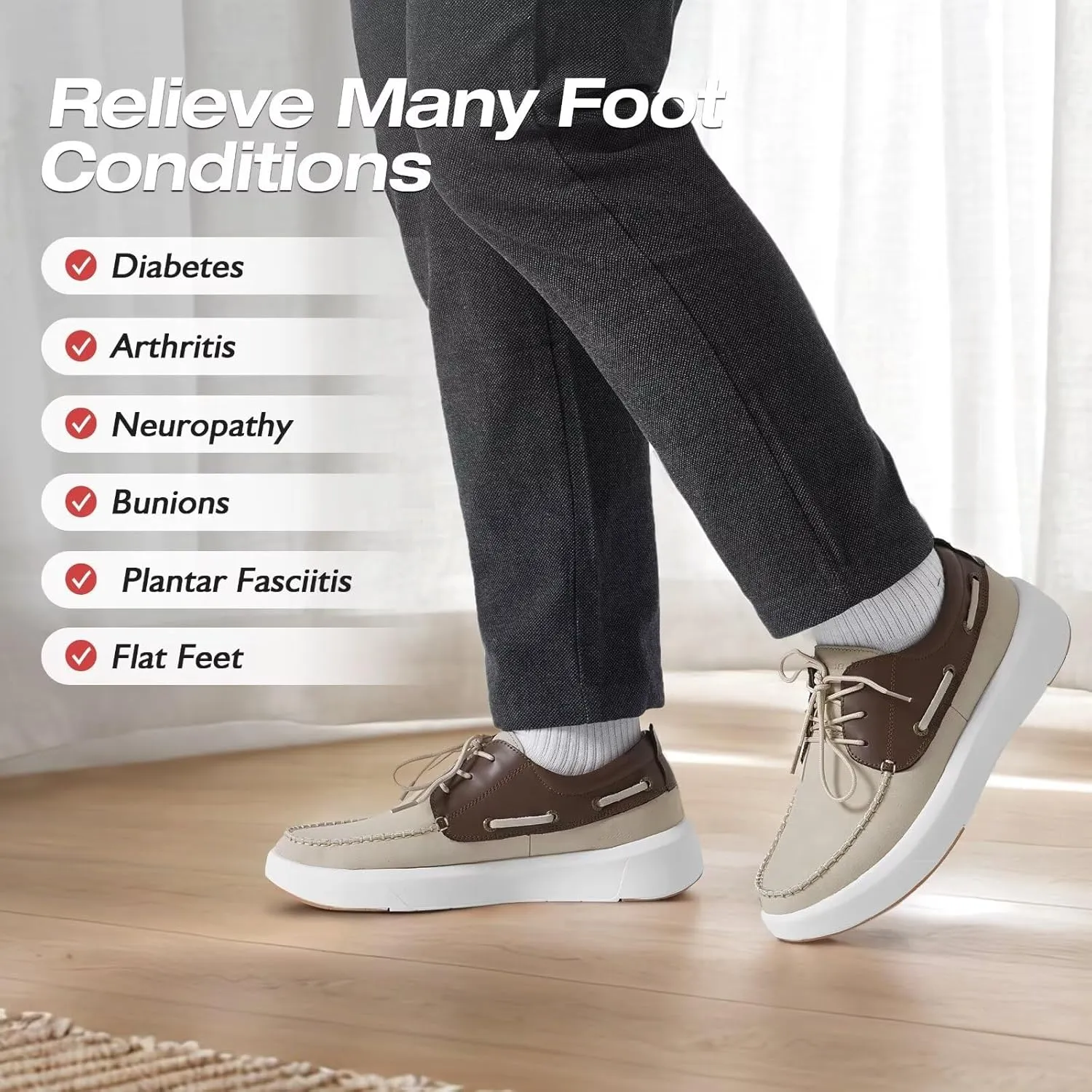 XPACS Men's Orthopedic Leather Dress Walking Shoes: Comfortable Plantar Fasciitis Arch Support Flat Feet Fashion Sneakers, Orthotic Casual Business Work Tennis Oxfords for Heel Foot Pain Relief