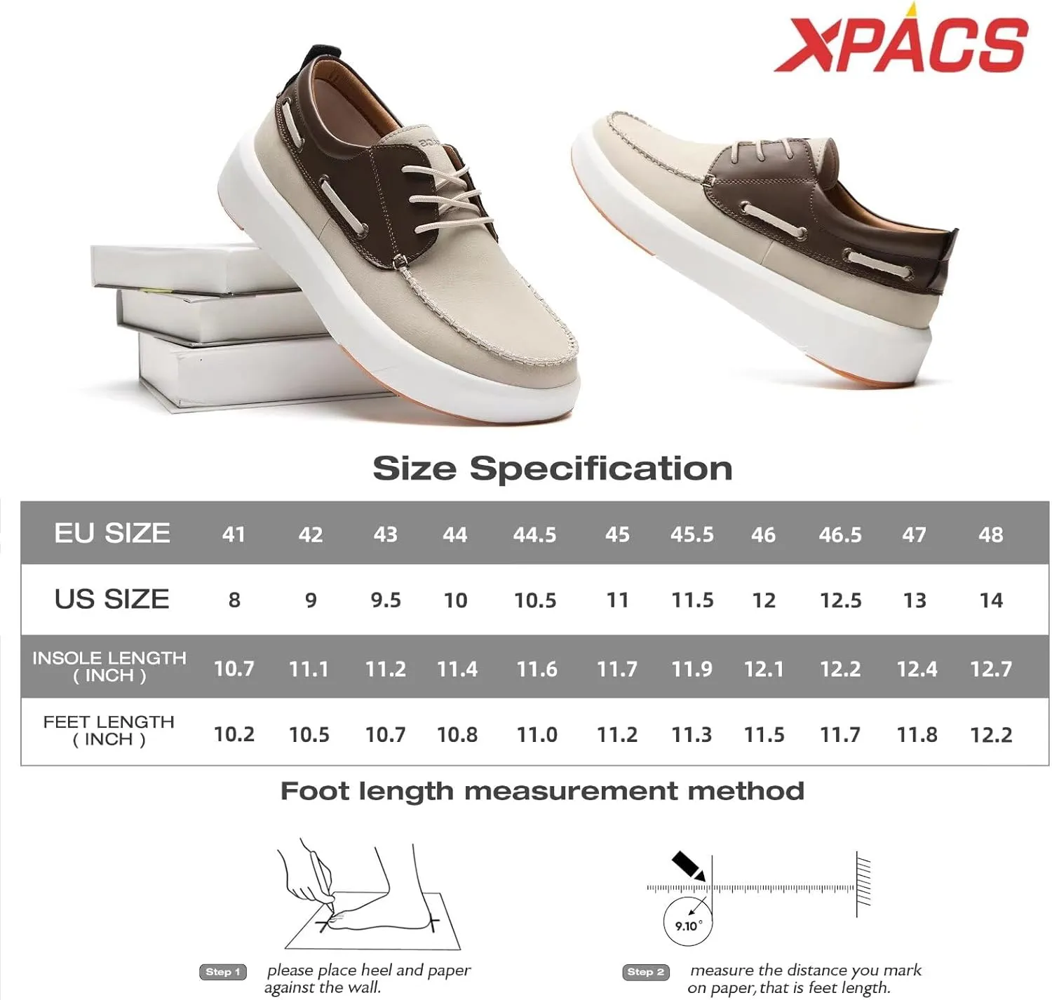 XPACS Men's Orthopedic Leather Dress Walking Shoes: Comfortable Plantar Fasciitis Arch Support Flat Feet Fashion Sneakers, Orthotic Casual Business Work Tennis Oxfords for Heel Foot Pain Relief