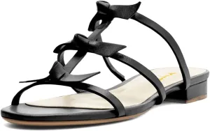 XYD Women Open Toe Strappy Flat Sandals Multi Knots Crossover Straps Slip-on Low Heel Slides Summer Cute Daily Shoes