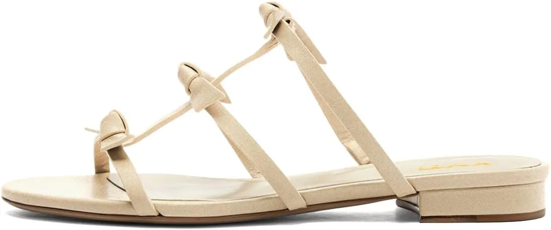 XYD Women Open Toe Strappy Flat Sandals Multi Knots Crossover Straps Slip-on Low Heel Slides Summer Cute Daily Shoes