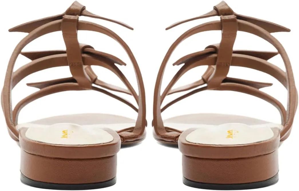 XYD Women Open Toe Strappy Flat Sandals Multi Knots Crossover Straps Slip-on Low Heel Slides Summer Cute Daily Shoes