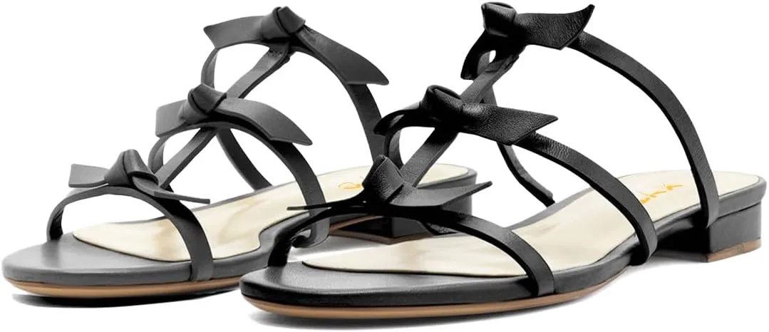 XYD Women Open Toe Strappy Flat Sandals Multi Knots Crossover Straps Slip-on Low Heel Slides Summer Cute Daily Shoes