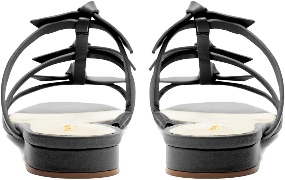 XYD Women Open Toe Strappy Flat Sandals Multi Knots Crossover Straps Slip-on Low Heel Slides Summer Cute Daily Shoes