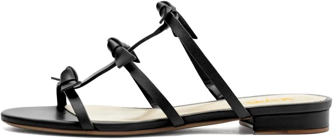 XYD Women Open Toe Strappy Flat Sandals Multi Knots Crossover Straps Slip-on Low Heel Slides Summer Cute Daily Shoes