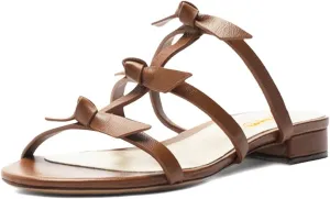 XYD Women Open Toe Strappy Flat Sandals Multi Knots Crossover Straps Slip-on Low Heel Slides Summer Cute Daily Shoes