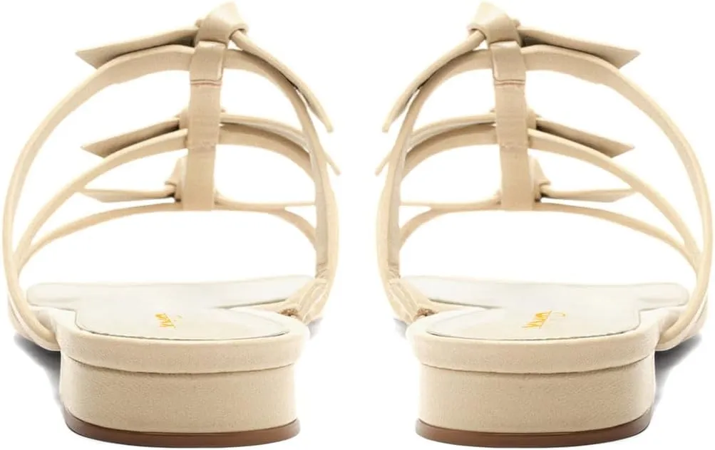XYD Women Open Toe Strappy Flat Sandals Multi Knots Crossover Straps Slip-on Low Heel Slides Summer Cute Daily Shoes