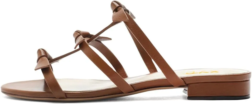 XYD Women Open Toe Strappy Flat Sandals Multi Knots Crossover Straps Slip-on Low Heel Slides Summer Cute Daily Shoes