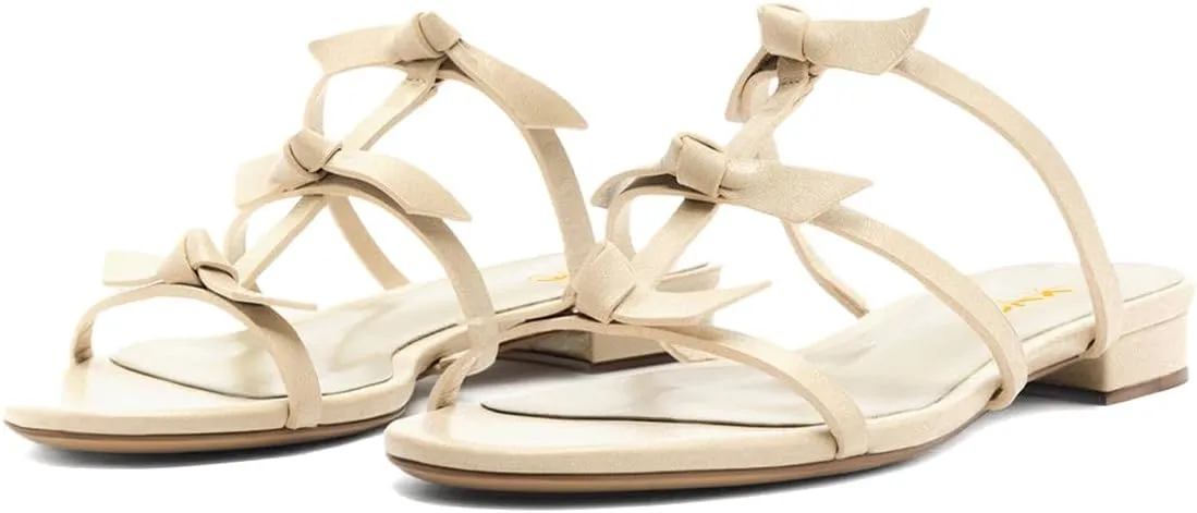 XYD Women Open Toe Strappy Flat Sandals Multi Knots Crossover Straps Slip-on Low Heel Slides Summer Cute Daily Shoes