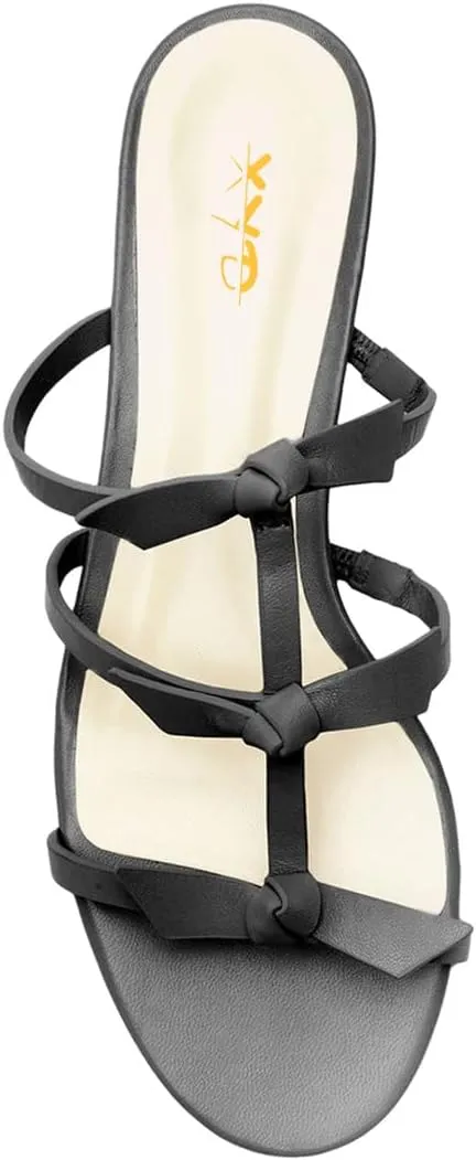 XYD Women Open Toe Strappy Flat Sandals Multi Knots Crossover Straps Slip-on Low Heel Slides Summer Cute Daily Shoes