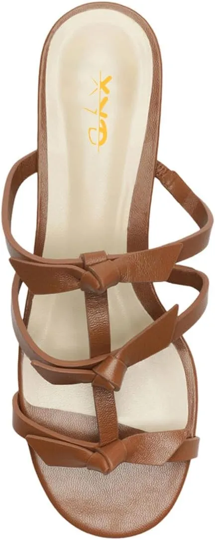 XYD Women Open Toe Strappy Flat Sandals Multi Knots Crossover Straps Slip-on Low Heel Slides Summer Cute Daily Shoes