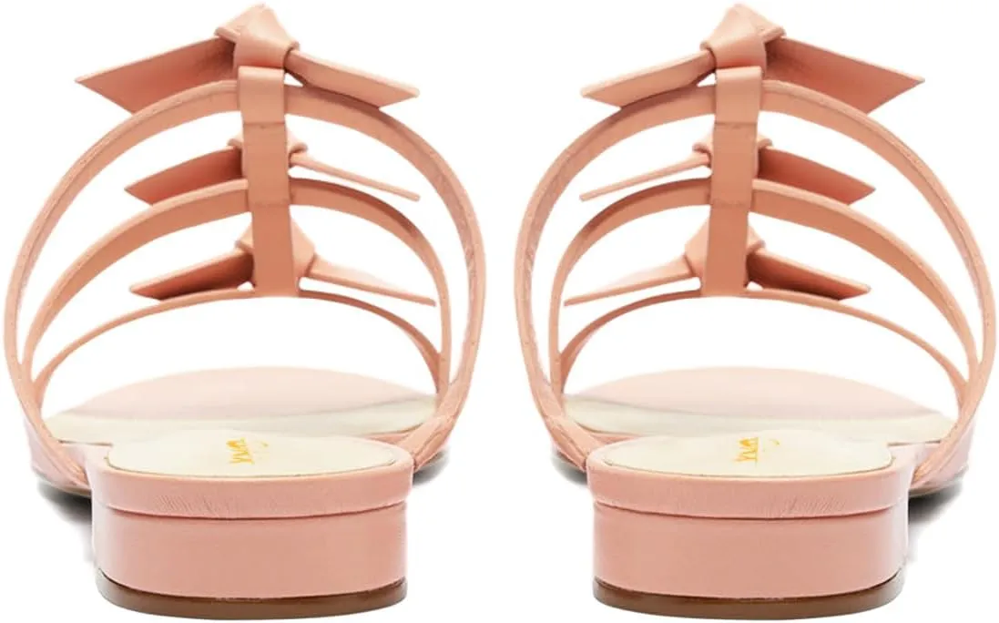 XYD Women Open Toe Strappy Flat Sandals Multi Knots Crossover Straps Slip-on Low Heel Slides Summer Cute Daily Shoes