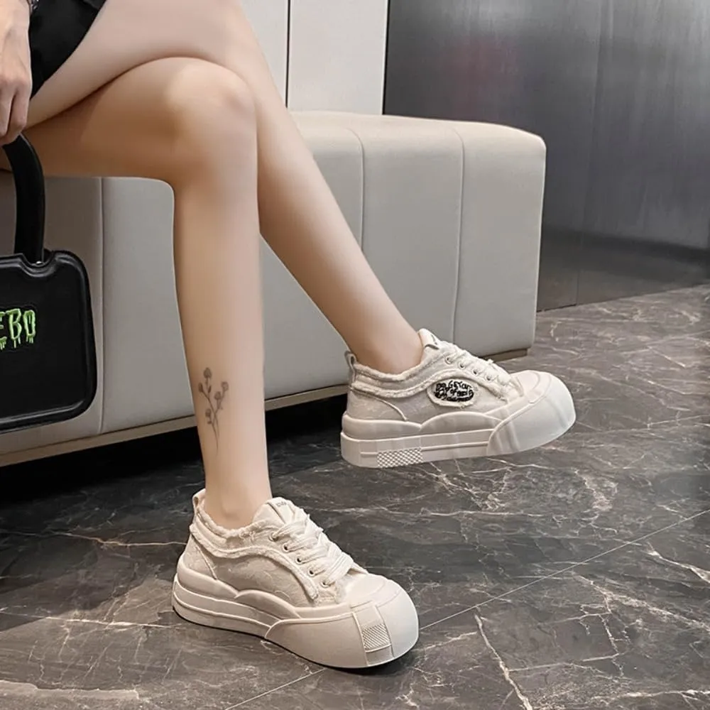 Y2K Sneakers Cute Platform 2-Inch Height Boost Canvas Trendy Streetwear Style   Comfortable Everyday Wear   Lightweight & Durable for All-Day Comfort