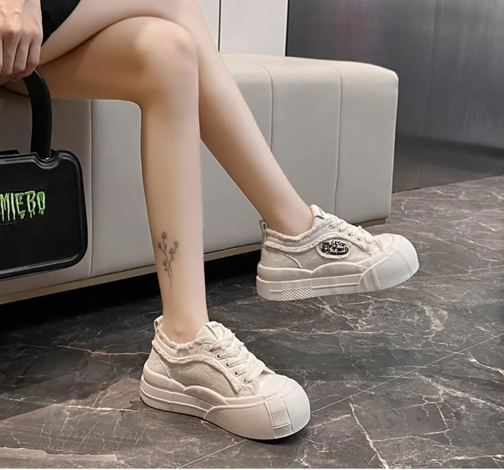 Y2K Sneakers Cute Platform 2-Inch Height Boost Canvas Trendy Streetwear Style   Comfortable Everyday Wear   Lightweight & Durable for All-Day Comfort