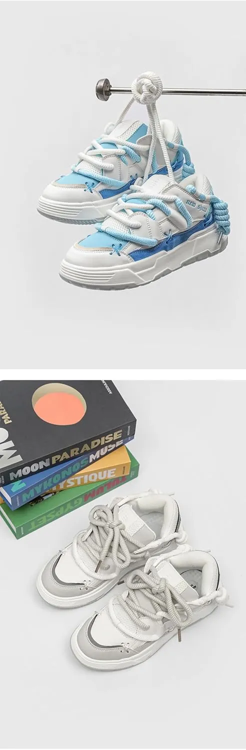 Y2K Sneakers Retro Thick Lace-Up Skate Shoes Fashionable Vintage Sneakers Chunky Sole Comfortable Casual Streetwear Shoes for Women and Men