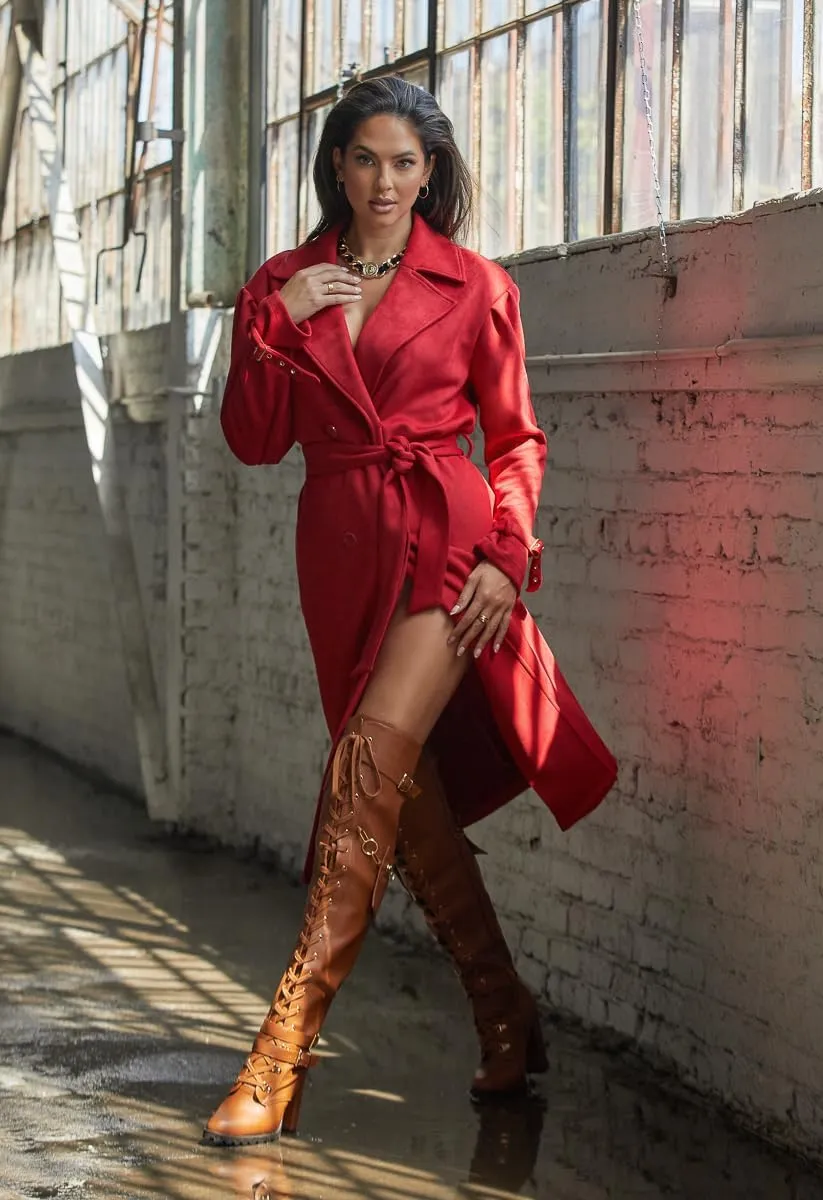 Yishaweiqi Buckle Strap Wide Calf Thigh High Boots for Women Chunky Block High Heel Over The Knee Boots Lace up Riding Combat Boots Ladies Side Zipper Tall Long Boots