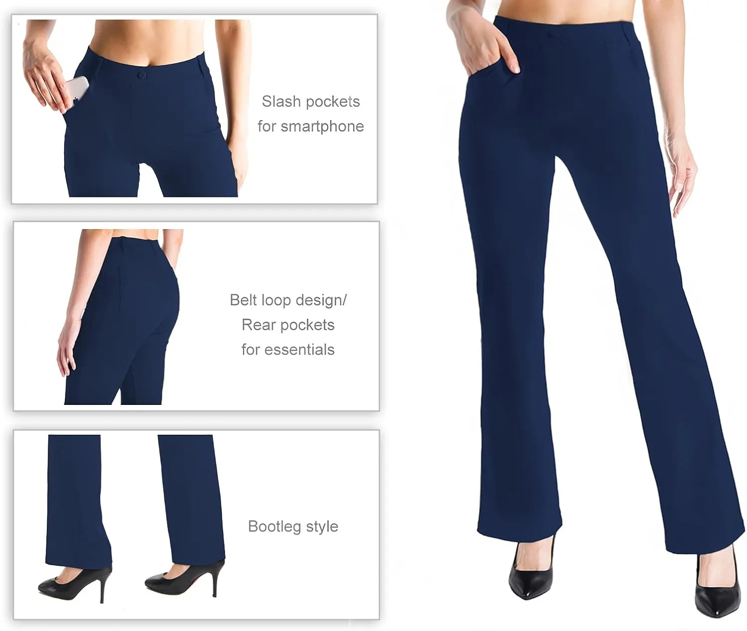 Yogipace,Belt Loops,Women's Petite/Regular/Tall Flare Yoga Dress Pants