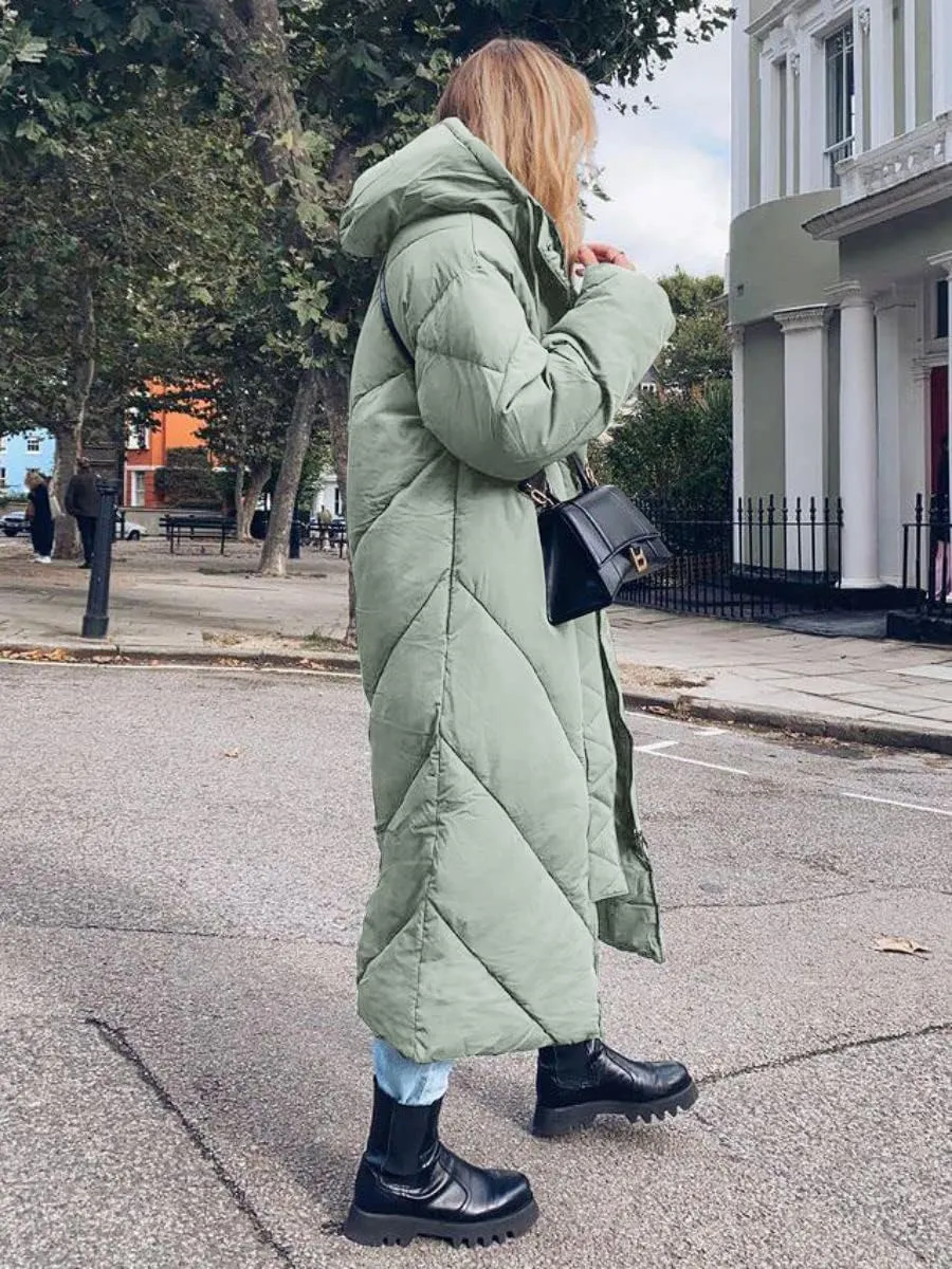 Yousify Women's Hooded Long Puffer Coat Winter Longer Thickened Down Jacket Zip Cotton Outwear