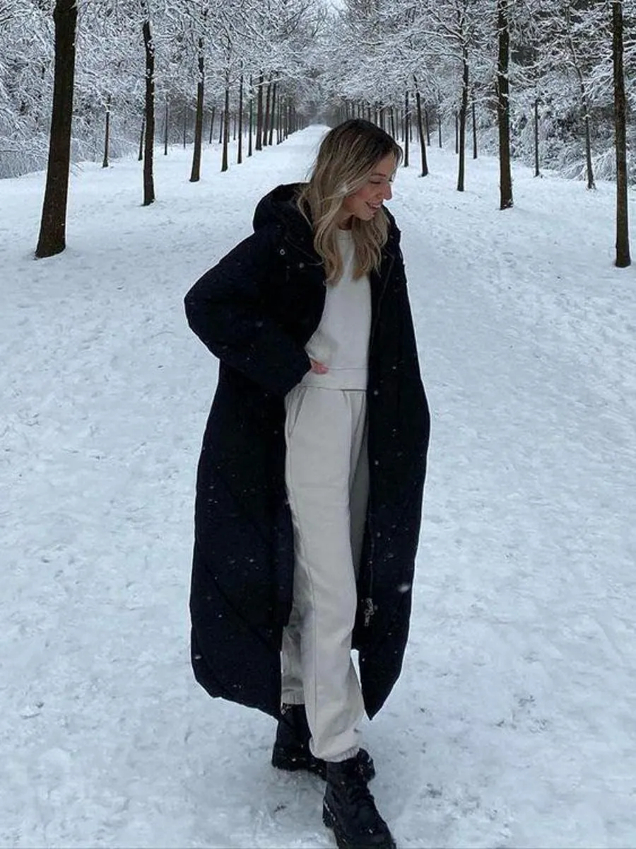 Yousify Women's Hooded Long Puffer Coat Winter Longer Thickened Down Jacket Zip Cotton Outwear