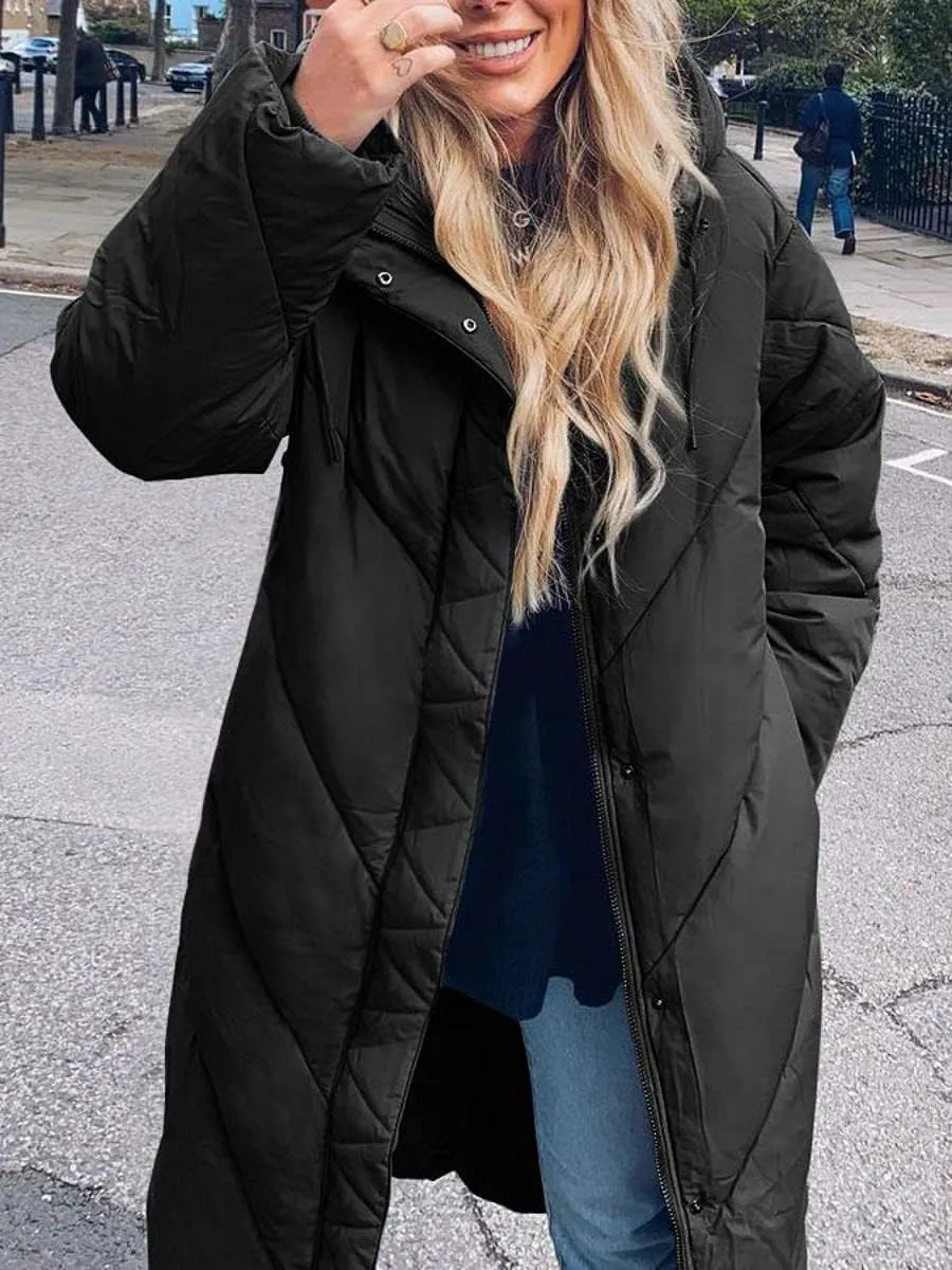 Yousify Women's Hooded Long Puffer Coat Winter Longer Thickened Down Jacket Zip Cotton Outwear