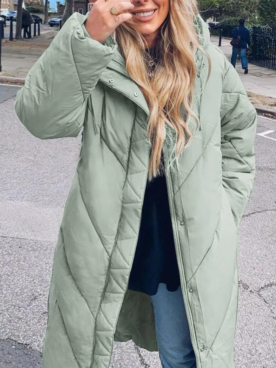 Yousify Women's Hooded Long Puffer Coat Winter Longer Thickened Down Jacket Zip Cotton Outwear
