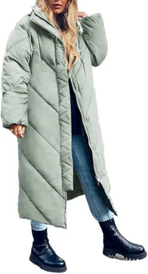 Yousify Women's Hooded Long Puffer Coat Winter Longer Thickened Down Jacket Zip Cotton Outwear