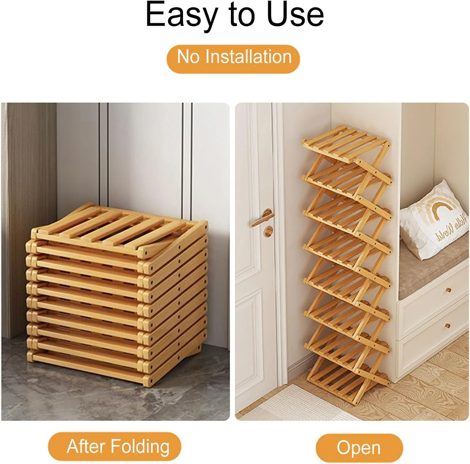 YYW Shoe Rack, Foldable Bamboo Shoes Shelf, Freestanding Shoe Storage Organiser for Entryway, Hallway, Bedroom, Closet (Brown, 7 Layers)