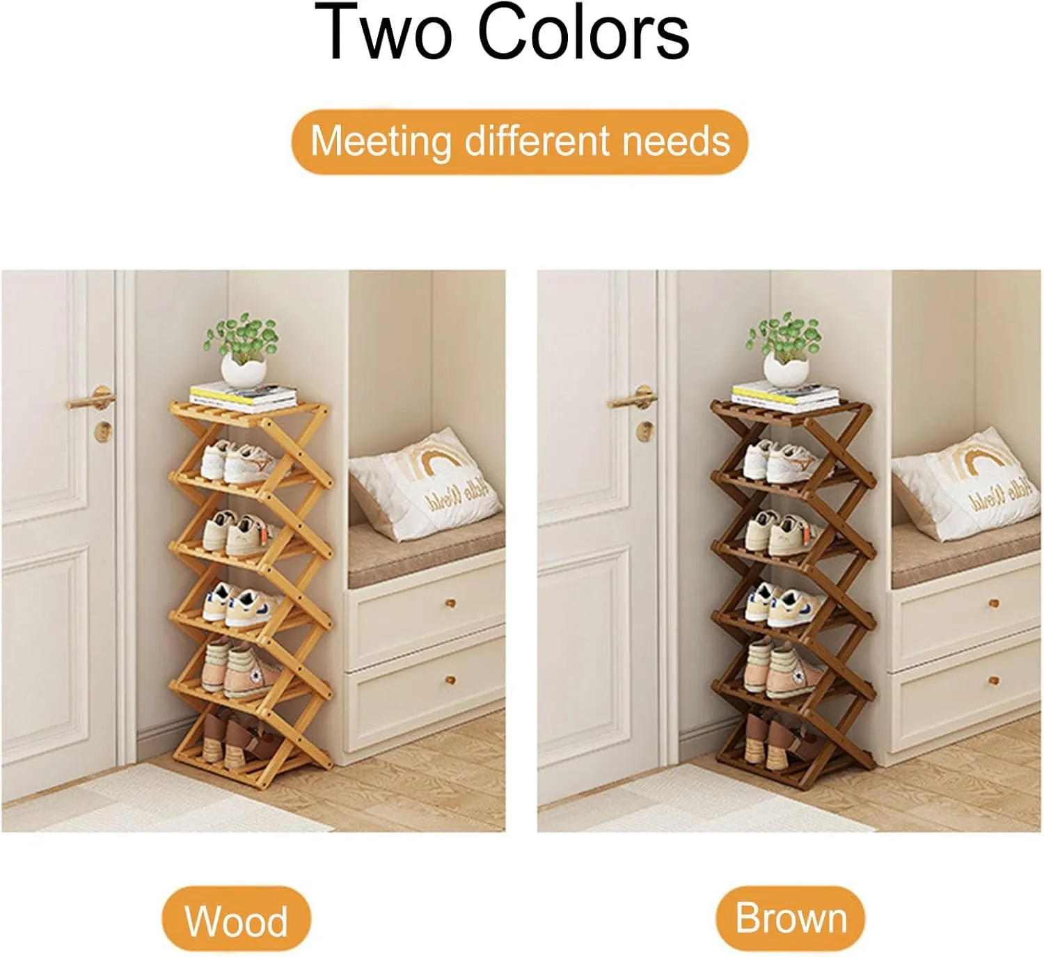 YYW Shoe Rack, Foldable Bamboo Shoes Shelf, Freestanding Shoe Storage Organiser for Entryway, Hallway, Bedroom, Closet (Brown, 7 Layers)