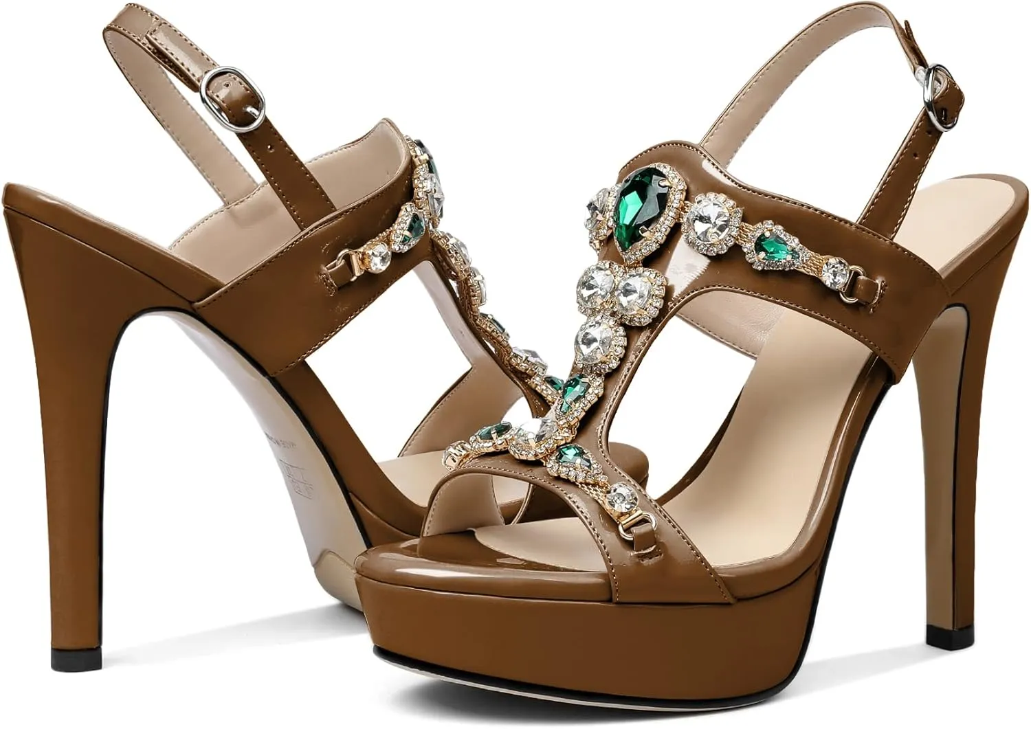 Zamikoo Heeled Sandals for women Platform Rhinestone High Heel Open Toe Stiletto Slingback Sandals Ankle Strap Dress Shoes for Wedding Party Event Evening