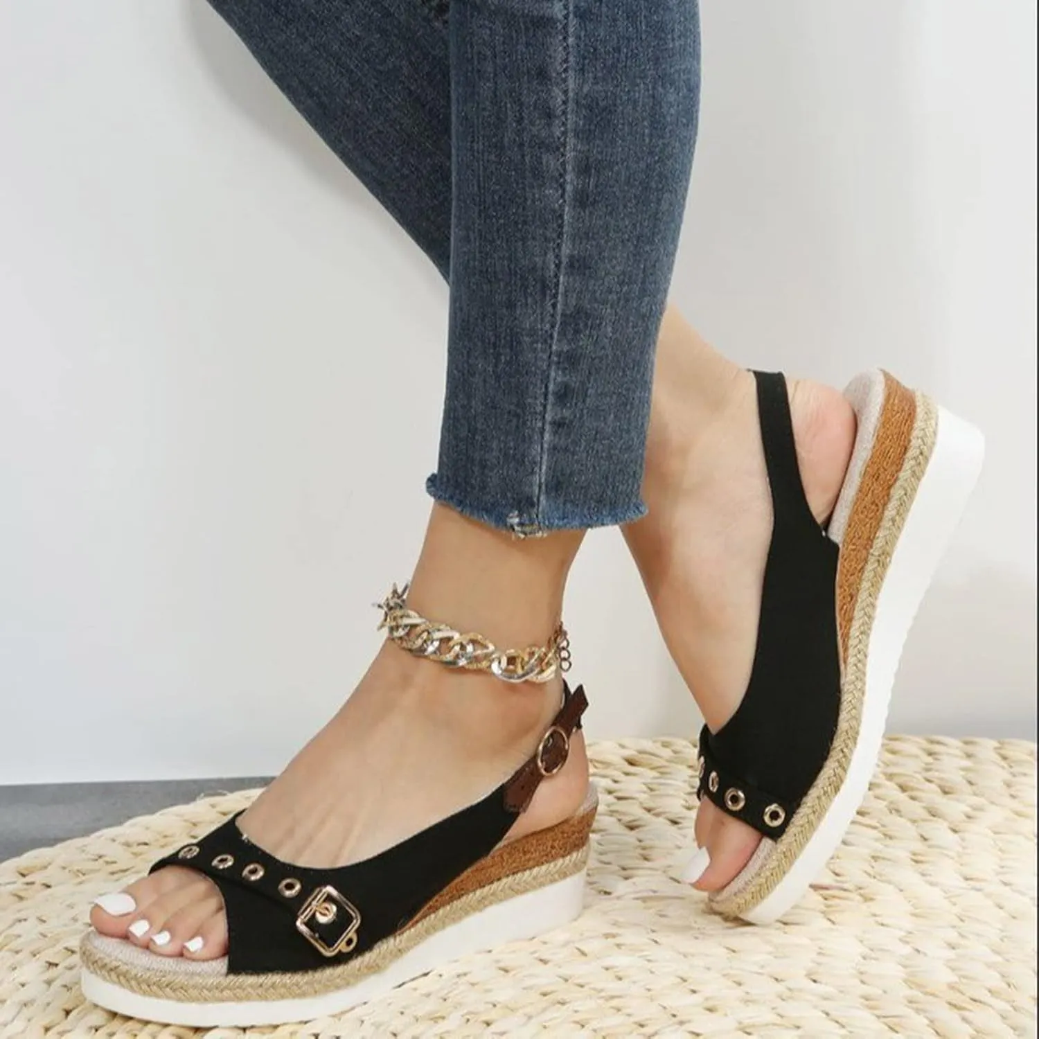 ZSpzx Espadrilles Wedge Sandals for Women 2025 Orthopedic Dressy Summer Walking Slippers Arch Support Platform Sandal Womens Comfortable Open Toe Ankle Strap Boho Casual Slip on Beach Shoes