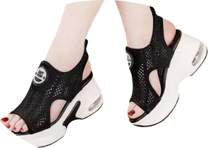ZSpzx Women Wedge Sandals 2025,Breathable Comfortable Mesh Sneakers Fashion Summer Peep Toe Vacation Slippers Arch Support Plantar Fasciitis Ladies Dress Indoor/Outdoor Slip-On Casual Shoe Daily Wear