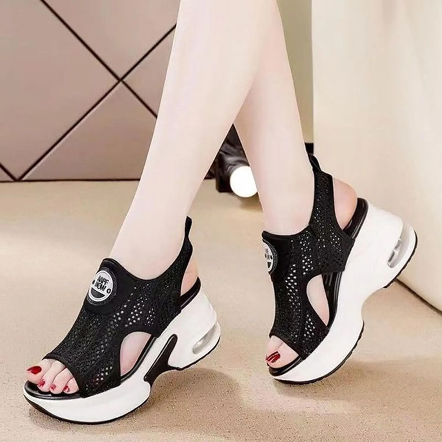 ZSpzx Women Wedge Sandals 2025,Breathable Comfortable Mesh Sneakers Fashion Summer Peep Toe Vacation Slippers Arch Support Plantar Fasciitis Ladies Dress Indoor/Outdoor Slip-On Casual Shoe Daily Wear