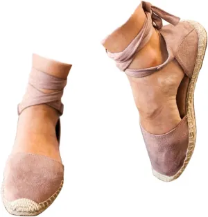 ZSpzx Women's Closed Toe Elastic Ankle Strap Espadrilles Wedge Sandals Womens Summer Espadrille Heel Platform Sandals Ankle Buckle Shoes Lace up Dressy Shoes Strappy Flat Sandals