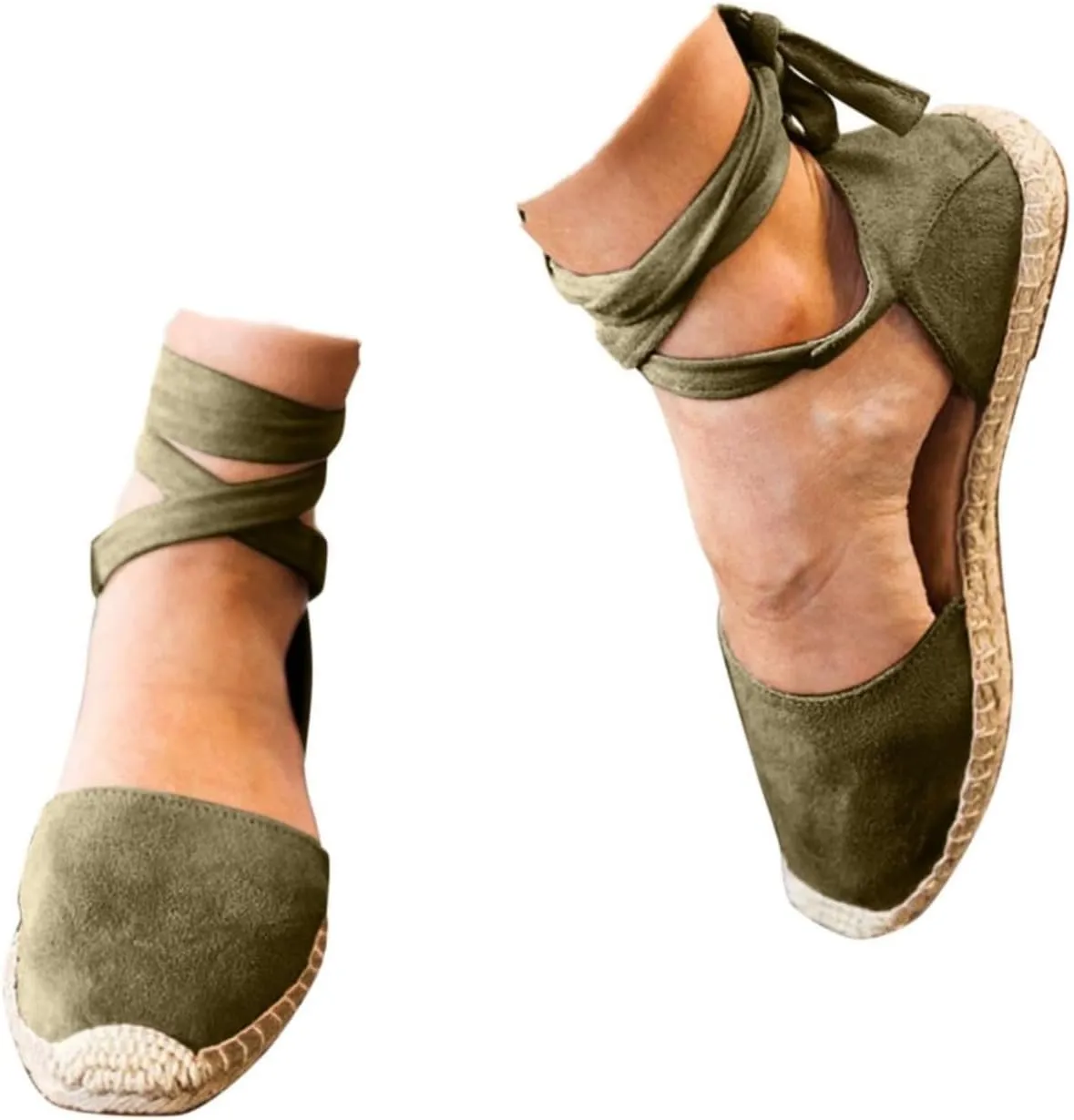ZSpzx Women's Closed Toe Elastic Ankle Strap Espadrilles Wedge Sandals Womens Summer Espadrille Heel Platform Sandals Ankle Buckle Shoes Lace up Dressy Shoes Strappy Flat Sandals