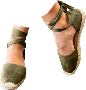 ZSpzx Women's Closed Toe Elastic Ankle Strap Espadrilles Wedge Sandals Womens Summer Espadrille Heel Platform Sandals Ankle Buckle Shoes Lace up Dressy Shoes Strappy Flat Sandals