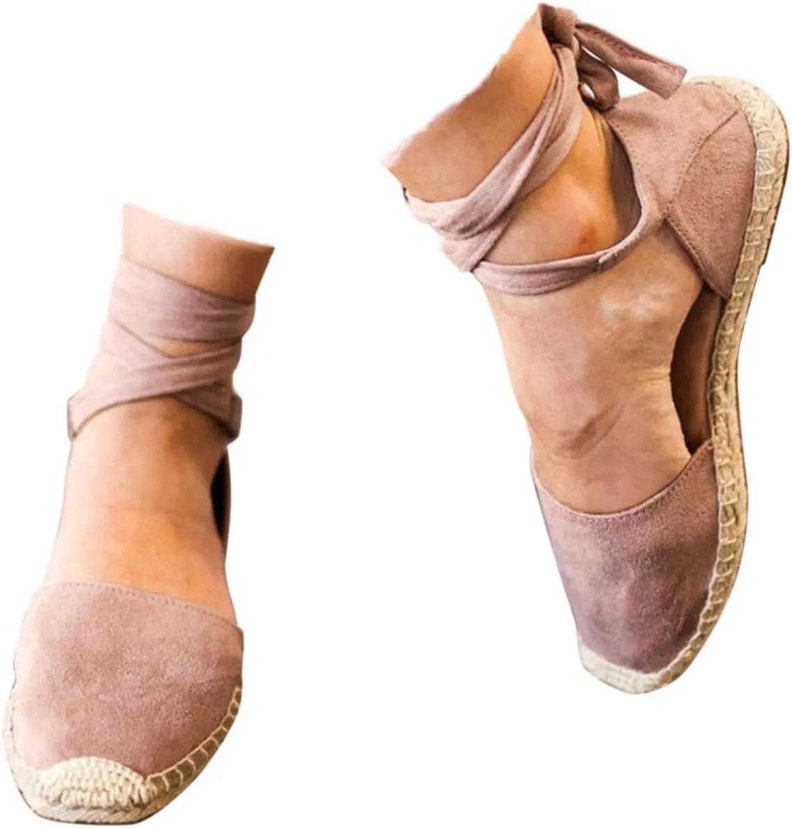 ZSpzx Women's Closed Toe Elastic Ankle Strap Espadrilles Wedge Sandals Womens Summer Espadrille Heel Platform Sandals Ankle Buckle Shoes Lace up Dressy Shoes Strappy Flat Sandals